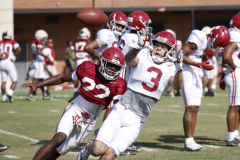 Alabama wide receiver Jermaine Burton (3) makes a catch during Practice at Thomas-Drew Practice Fields in Tuscaloosa, AL on Tuesday, Apr 18, 2023.