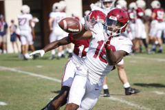 Alabama quarterback Zeb Vickery (18) makes a catch during Practice at Thomas-Drew Practice Fields in Tuscaloosa, AL on Tuesday, Apr 18, 2023.