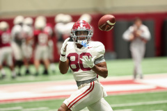 Alabama wide receiver Kobe Prentice (80) catches the ball during practice at Thomas-Drew Practice Fields in Tuscaloosa, AL on Tuesday, Nov 15, 2022.