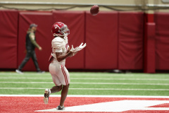 Alabama quarterback Amanni Stewart (17) catches the ball during practice at Thomas-Drew Practice Fields in Tuscaloosa, AL on Tuesday, Nov 15, 2022.