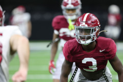 Alabama defensive back Terrion Arnold (3) runs drills during Sugar Bowl practice at Caesars Superdome in New Orleans, LA on Wednesday, Dec 28, 2022.