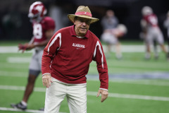 Alabama Head Coach Nick Saban coaches the players during Sugar Bowl practice at Caesars Superdome in New Orleans, LA on Wednesday, Dec 28, 2022.