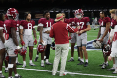 Alabama Head Coach Nick Saban coaches the team during Sugar Bowl practice at Caesars Superdome in New Orleans, LA on Wednesday, Dec 28, 2022.