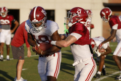 Alabama wide receiver Kendrick Law (19)
and defensive back Jake Pope (21) run drills during Practice at Thomas-Drew Practice Fields in Tuscaloosa, AL on Tuesday, Nov 8, 2022.