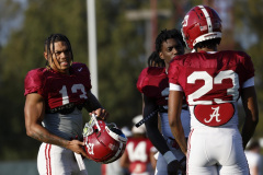 Alabama defensive back Malachi Moore (13) prepares for  during Practice at Thomas-Drew Practice Fields in Tuscaloosa, AL on Tuesday, Nov 8, 2022.