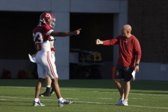 Alabama defensive back Jahquez Robinson (23)
And Alabama Associate Defensive Coordinator / Safeties Charles Kelly run drills during Practice at Thomas-Drew Practice Fields in Tuscaloosa, AL on Tuesday, Nov 8, 2022.