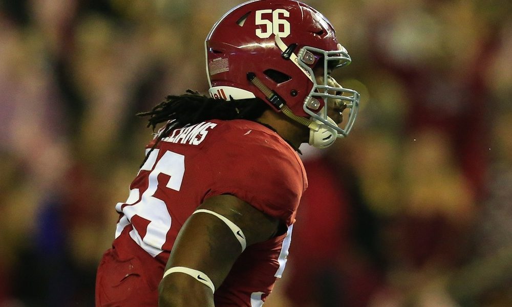 Tim Williams celebrates a sack for Alabama