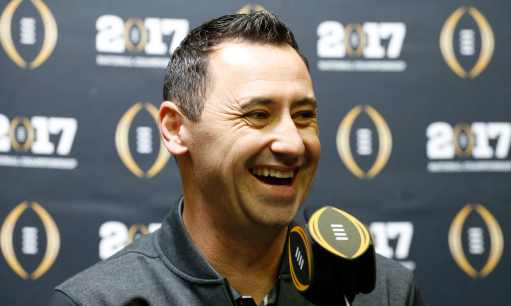 Steve Sarkisian at CFP media event for Alabama in 2016