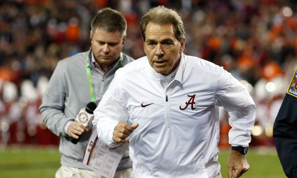 Nick Saban runs off the field in 2017 College Football Playoff title game versus Clemson