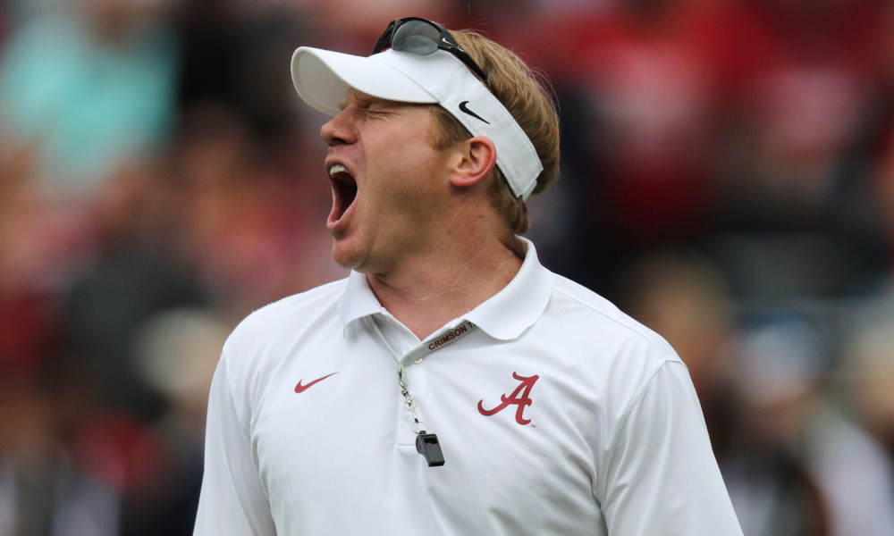 Scott Cochran yelling on the sideline during 2015 game for Alabama