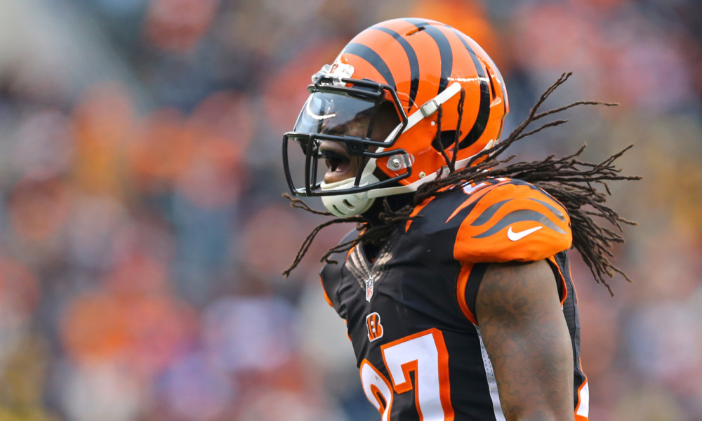 Dre Kirkpatrick yelling on the field for Cincinnati Bengals in 2016 vs. Steelers