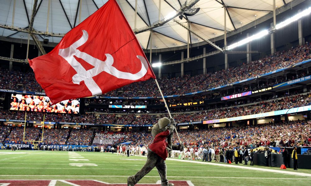 Big Al on the Field at Bryant-Denny Stadium Waving The Alabama