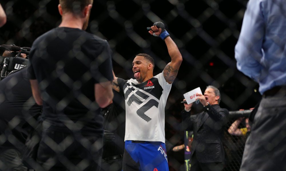 Eryk Anders celebrating after winning his first UFC fight in 2017