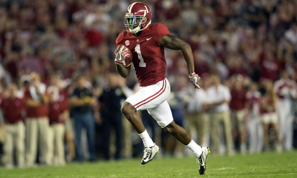 Robert Foster runs with the ball for a touchdown in 2017 for Alabama vs. Colorado State