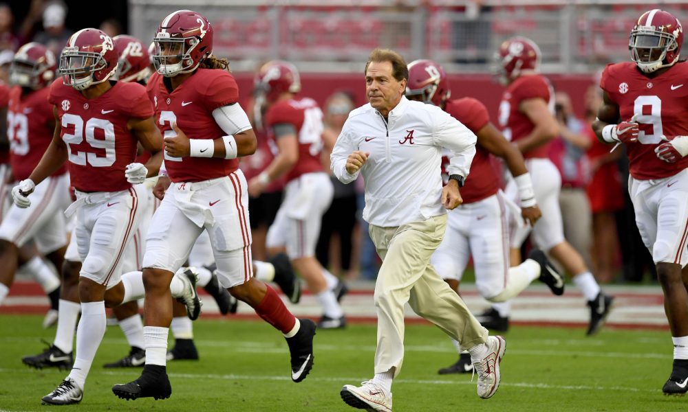 Nick Saban and Alabama run on to the field during 2017 season