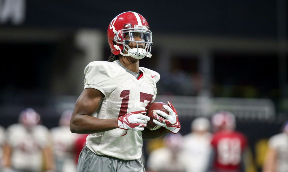 Cam Sims (#17) in warmups for Alabama football before 2018 CFP National Championship Game versus Georgia