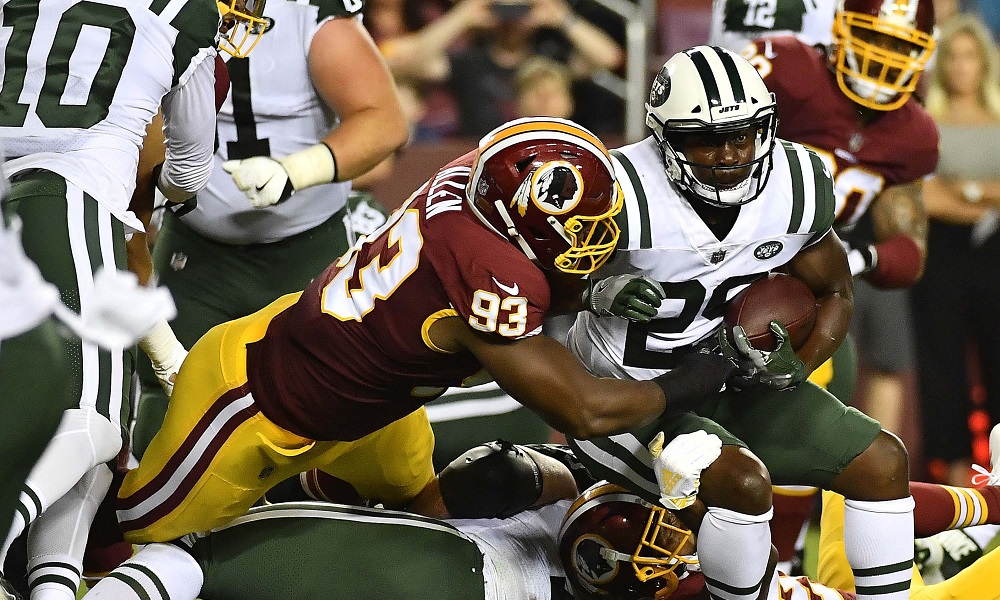 Jonathan Allen tackling Jets RB