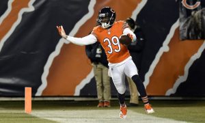 Eddie Jackson celebrates interception return for a touchdown for Bears in 2018 season