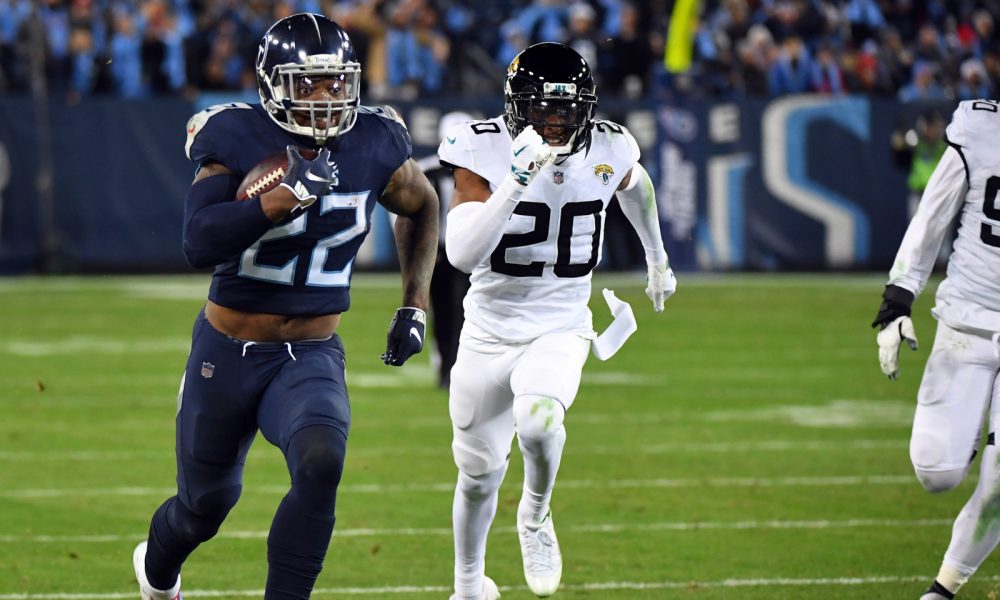 Derrick Henry running for a TD versus Jacksonville Jaguars in 2019