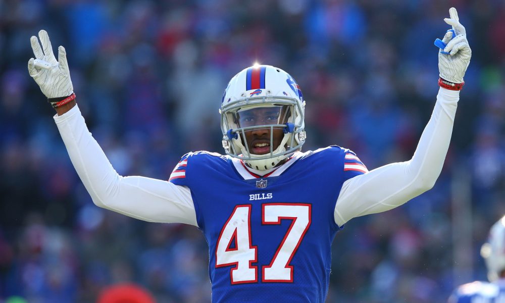 Levi Wallace celebrates defensive play for the Buffalo Bills in 2019 season