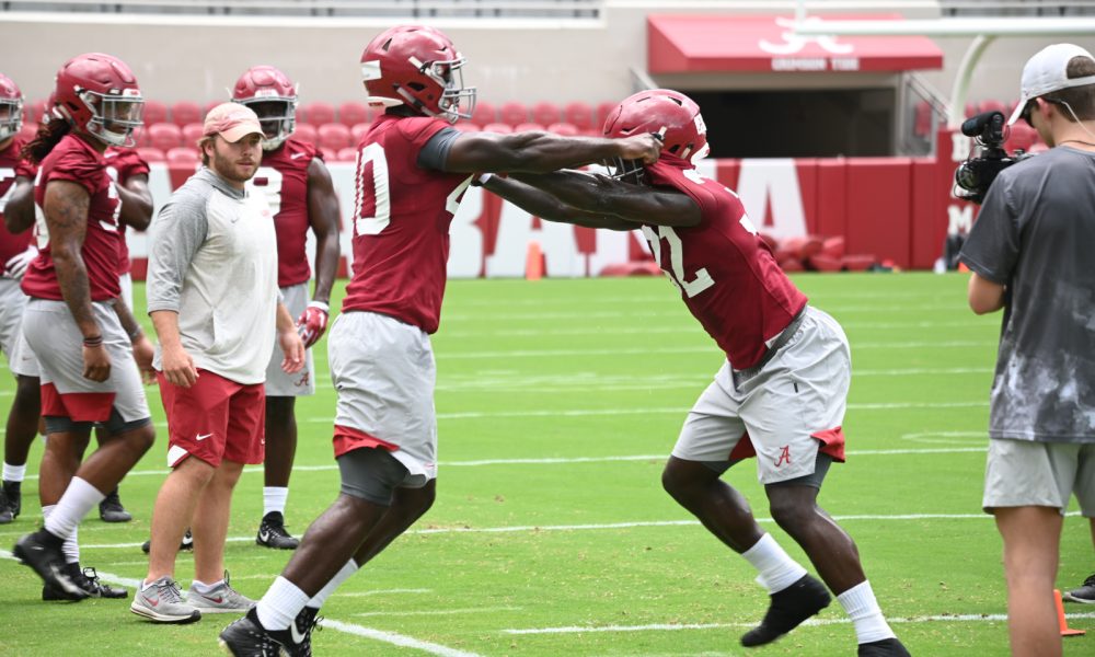 Joshua McMillon during 2019 fall camp against Dylan Moses