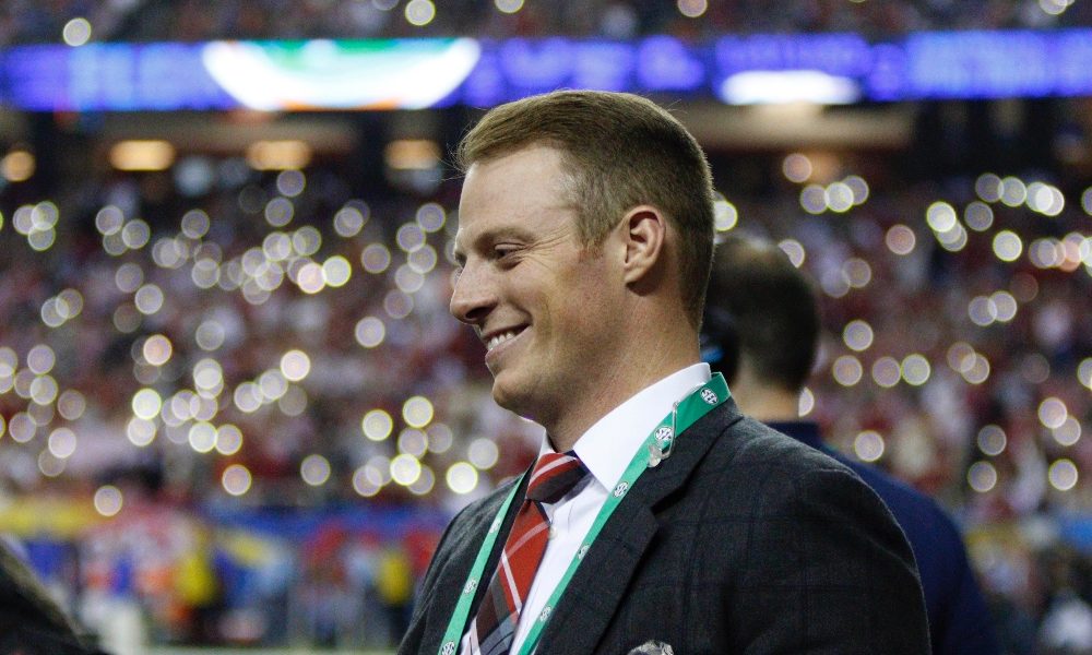 Greg McElroy of ESPN's SEC Network on the sideline in 2016 for SEC Championship Game between Alabama and Florida