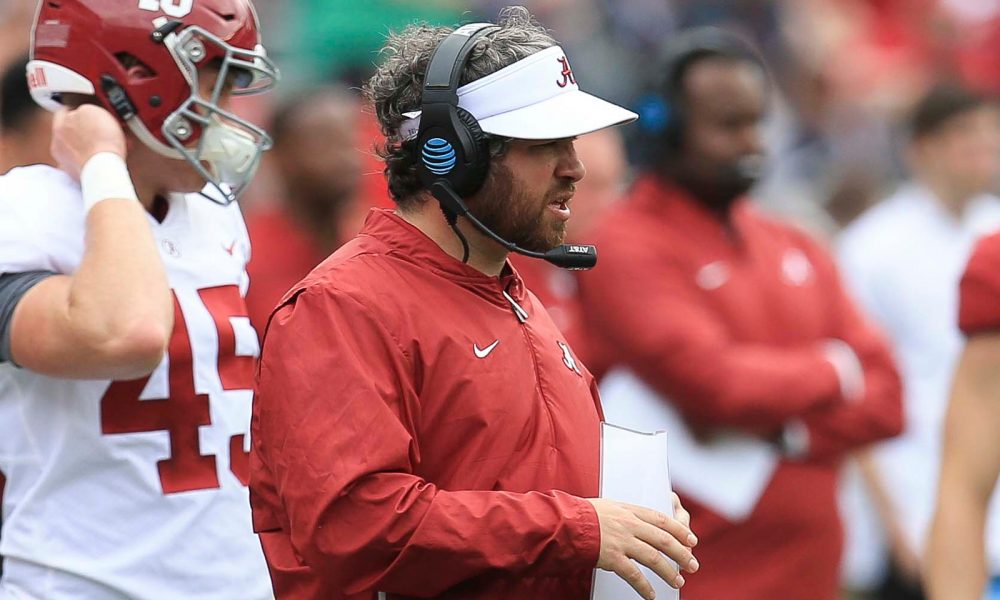 Pete Golding on the sideline during 2019 A-Day Game for Alabama