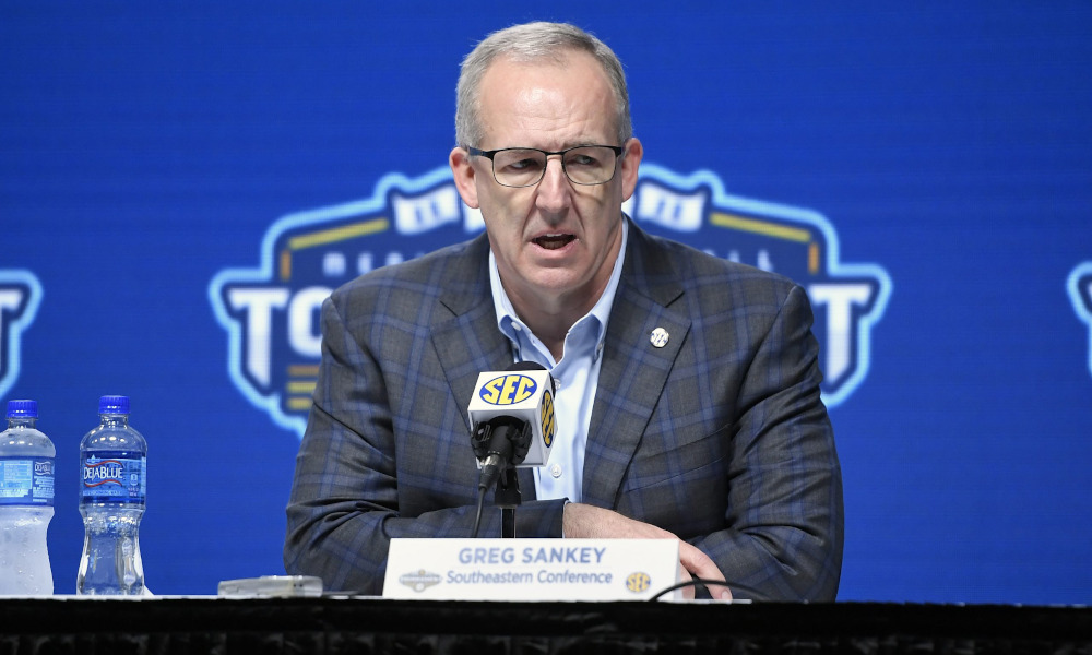 Greg Sankey at the SEC Men's Basketball Tournament announcing a cancellation due to Coronavirus back in March