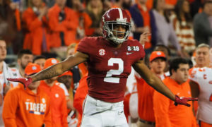 Patrick Surtain II on the field for Alabama during 2019 CFP title game versus Clemson