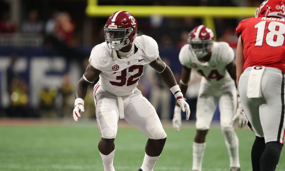 Dylan Moses in his stance during 2018 SEC Championship versus Georgia