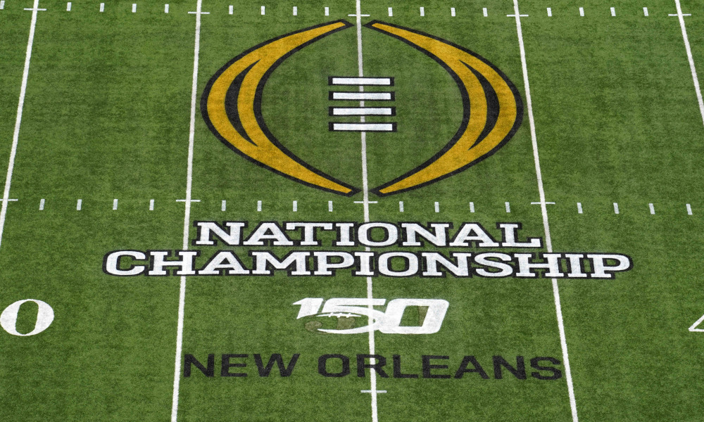 A view of the CFP logo on the field inside Mercedes-Benz Supedome for 2020 CFP National Championship Game between Clemson and LSU