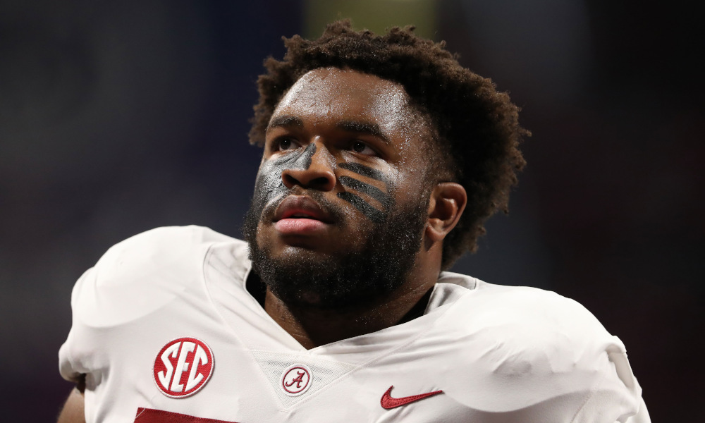 Chris Owens looks up during 2018 SEC Championship for Alabama versus Georgia