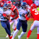 Derrick Henry of the Titans runs the football in 2020 AFC Championship Game versus Kansas City