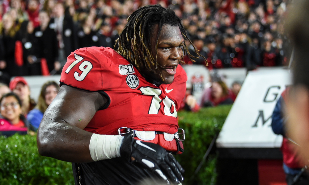 Georgia OT Isaiah Wilson on the bench versus Texas A&M in 2019 game