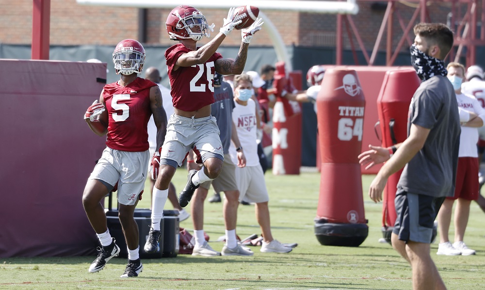 Marcus Banks catches passes at Alabama Fall Camp Day 1