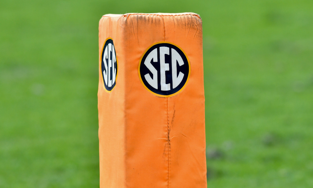 View of SEC logo on pylon at Tennessee vs. South Carolina matchup from 2017 season