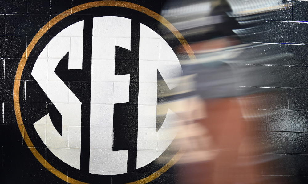 View of the SEC logo in Vanderbilt's locker room for 2019 game between the Commodores and Missouri Tigers