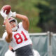 Cameron Latu with a catch at Alabama fall practice