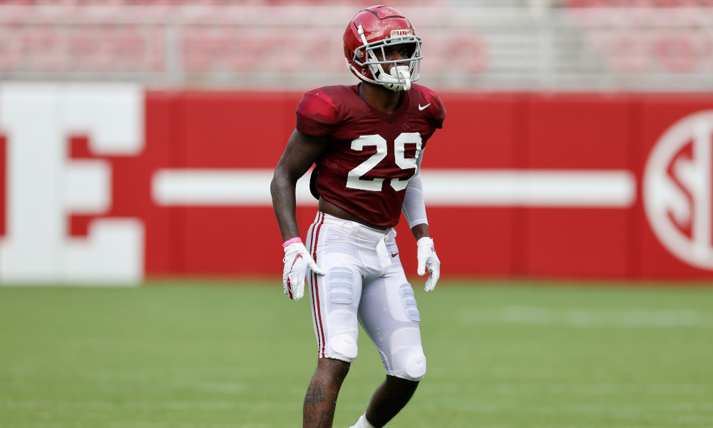 DeMarcco Hellams in his stance at Alabama's final scrimmage