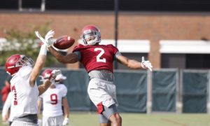 Patrick surtain disrupts a pass at Alabama Monday practice