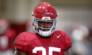 Shane Lee looks at camera during Alabama fall practice