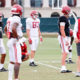 Steve Sarkisian looks on as Alabama's QB room practices for Missouri