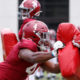 Christopher Allen working drills at OLB in practice for Alabama