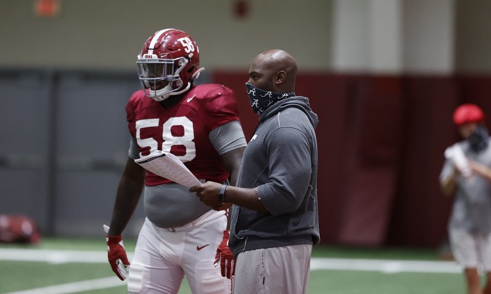 Christian Barmore with Freddie Roach (DL coach) at Alabama practice