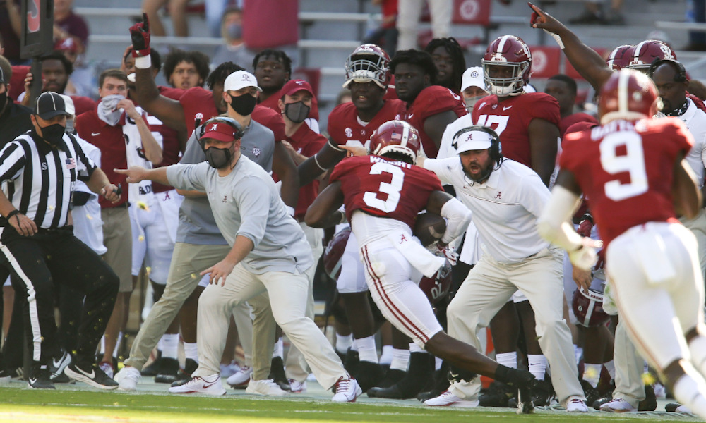 Daniel Wright (No. 3) returns interception for touchdown versus Texas A&M