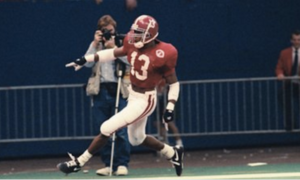 George Teague, Alabama safety, celebrates a pick-six versus Miami in 1993 Sugar Bowl