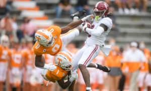 John Metchie with a catch in double coverage versus Tennessee