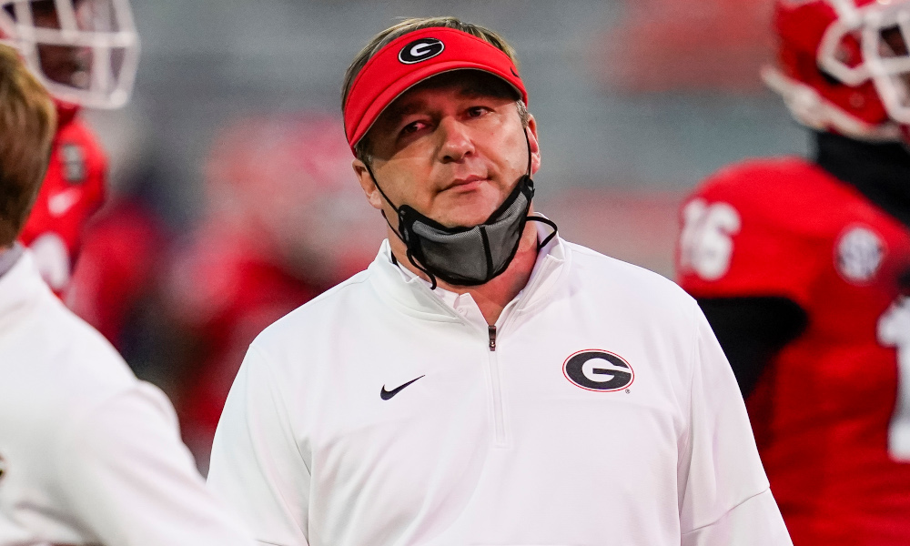 Kirby Smart looks on the sideline before Georgia-Auburn game