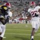 Alabama running back Najee Harris ruins the ball against Missourins the