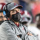Nick Saban looks on the field during Alabama-Ole Miss game